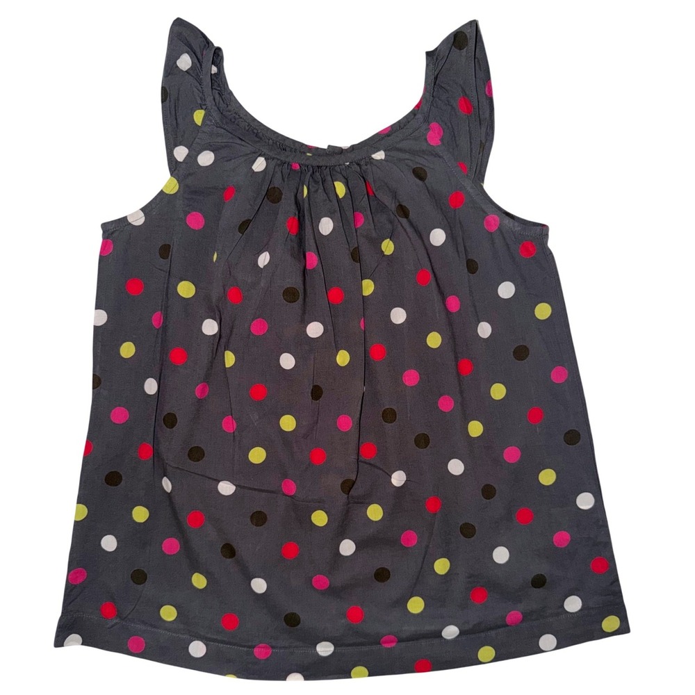 Johnnie B 100% Cotton Top Women Medium Grey Polka Dot Flutter Sleeve Dopamine